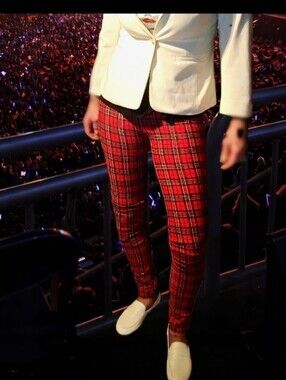 Red Plaid  Pants With  Real Pockets, Zipper , Button Up And Belt Loops